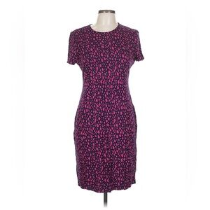 St. John Fuchsia & Navy Midi Dress leopard print classy size 10 Luxury Glam GUC